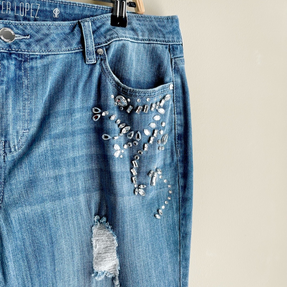 NWOT Jennifer Lopez Jeweled Embellished Boyfriend Capri Jeans - Picture 3 of 6